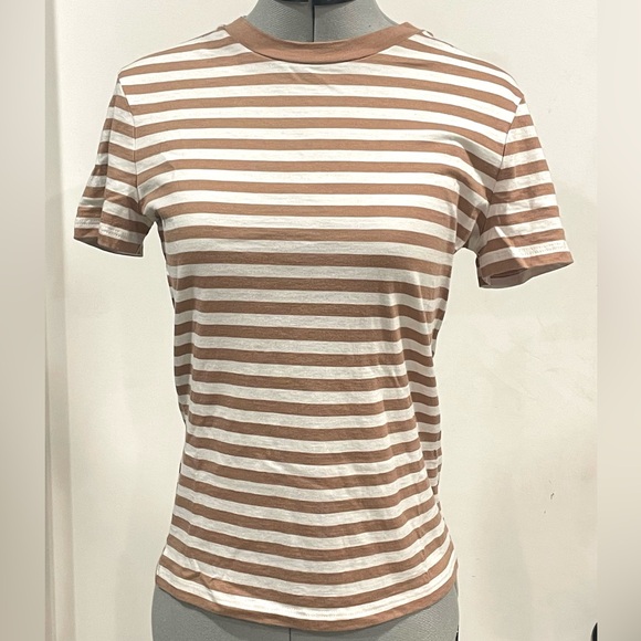 NWOT Theory Camel/white Striped Pima Short Sleeve Tee szS - Picture 6 of 11